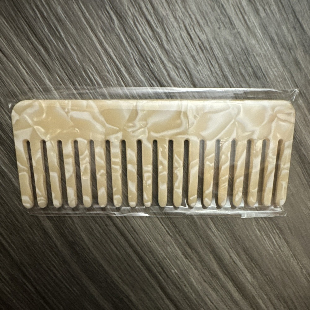 Wide Tooth Plastic Hair Comb, Beige Marbled Look, 6 in, Unisex Rectangle